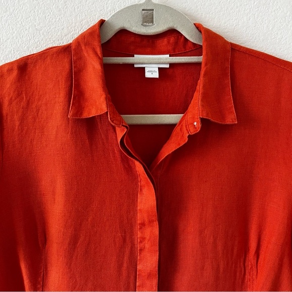 J.Jill Love Linen Zinnia Saffron Orange Shirtdress S Lagenlook Coastal - Picture 5 of 16